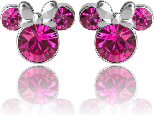 Vista 3 de Disney - Aretes tipo dormilona con diseño de Minnie Mouse para mujer, joyería de Disney de piedras natales