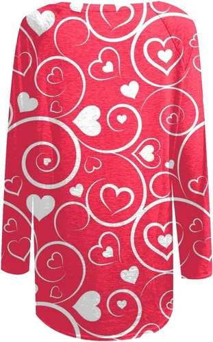 Vista 5 de Camisas para el día de San Valentín para mujer, diseño de corazón rojo, diseño de amor, suéter largo, a la moda, blusas de San Valentín