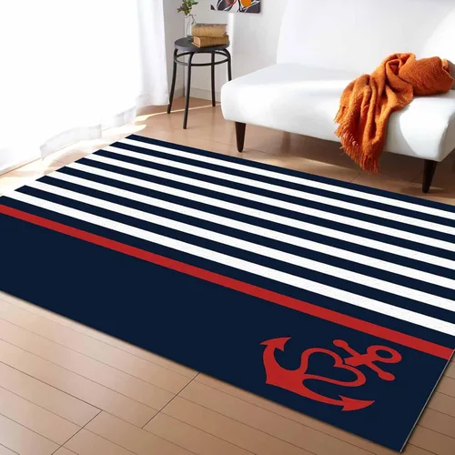 Vista 14 de Alfombra rectangular rectangular náutica azul para sala de estar, 4 x 6 pies, alfombra antideslizante de verano con diseño de conchas de mar y Coral