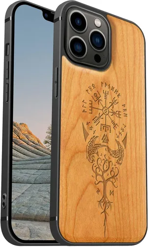 Vista 10 de Carveit Funda magnética de madera para iPhone 13 [madera real dura y TPU suave], funda protectora híbrida de madera única y elegante a prueba