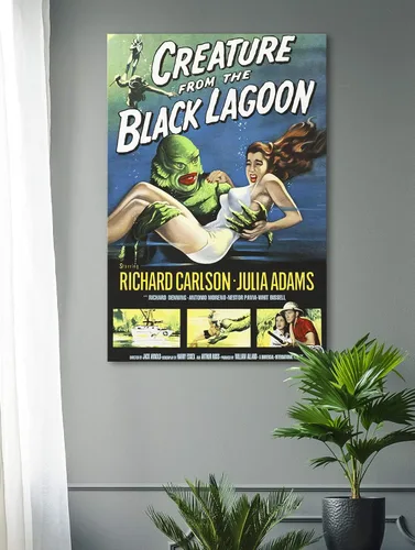 Vista 2 de Impresión en Lienzo Arte de Pared - Póster de Película de Terror Vintage Criatura de la Laguna Negra, 1954 por Reynold Brown - 24x36 pulgadas