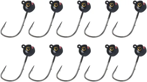 Vista 7 de 10 cabezas de tungsteno con soporte para cebo, cabeza redonda para pequeños cebos de plástico y peces, Crappie y Bluegills