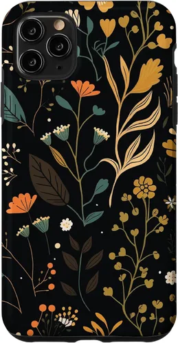 Vista 13 de Floral Aesthetic Simple Boho Modern Botanical Flowers Black Case for iPhone 17