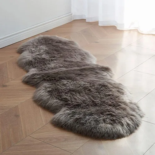 Vista 41 de HUAHOO Alfombra de piel de oveja genuina prémium Negra Real de Australia Piel de oveja natural de lujo, alfombra esponjosa de lana de cordero