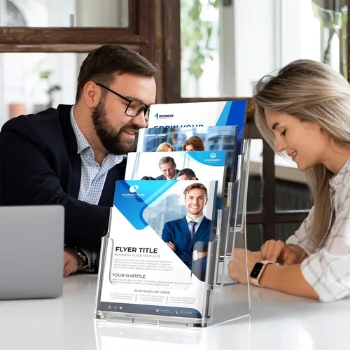 Vista 6 de MaxGear Soporte acrílico para folletos de 8.5 x 11 pulgadas, organizador de literatura transparente de 4 niveles, soporte exhibidor para revistas