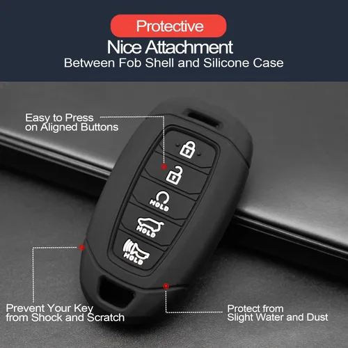 Vista 5 de 2 piezas compatibles con Hyundai Elantra Palisade Elantra N Funda para llave con llavero, protector de llave inteligente con 5 botones, funda