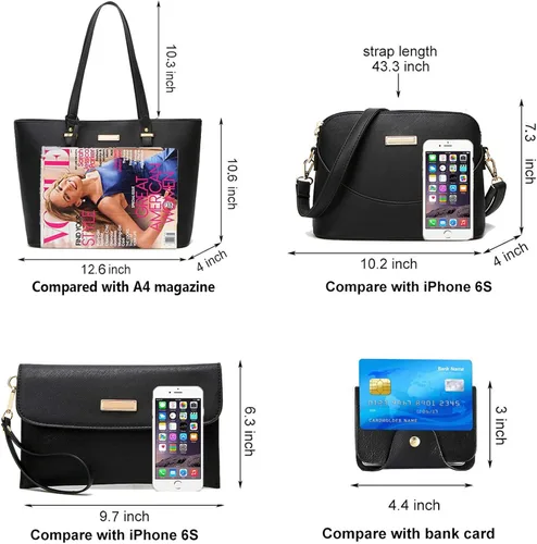 Vista 5 de YNIQUE Bolsos y bolsos de mano para mujer, Negro