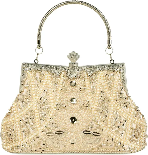 Vista 14 de Bolso de mano de estilo vintage con cuentas florales y strass para mujer, con bordado de lentejuelas, bandolera para novia, boda, fiesta