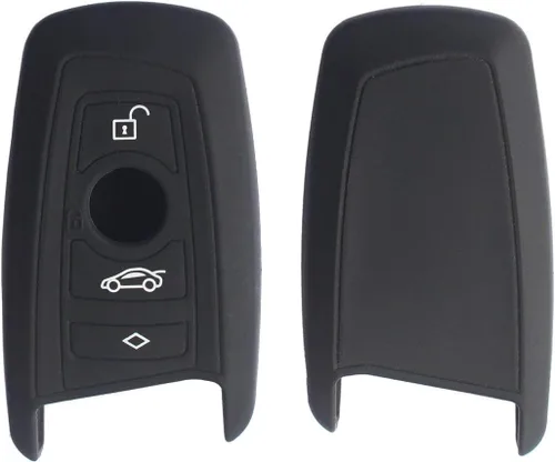 Vista 2 de carcasa de silicona para el llavero inteligente con mando a distancia para BMW, estilo trapecio con correa para muñeca - 3 botones, Negro