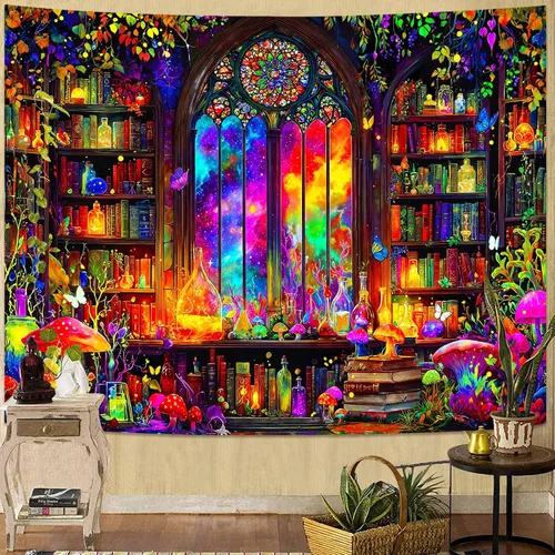 Vista 19 de Spenlife Blacklight - Fantástico tapiz de gato negro, tapiz de pared de gato reactivo que brilla con rayos UV para decoración de habitación, tapiz