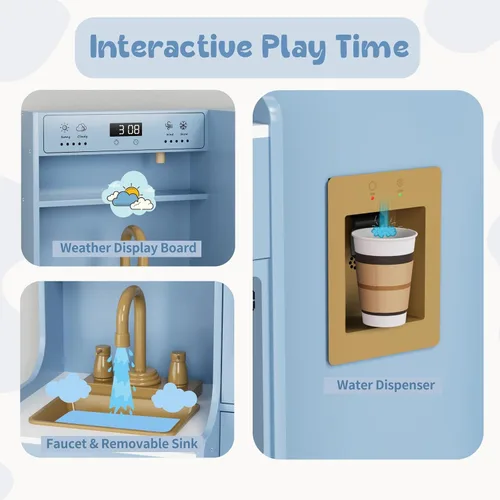 Vista 3 de MAMIZO Cocina de juego de madera para niños, juego de cocina de juguete para niños, juego de cocina interactivo grande con 6 utensilios de cocina