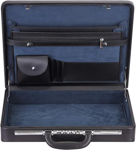 Vista 4 de Maletines de negocios para hombres de cuero, maletín pequeño vintage con cerradura para abogados, estuche de fijación para equipo espía, negro