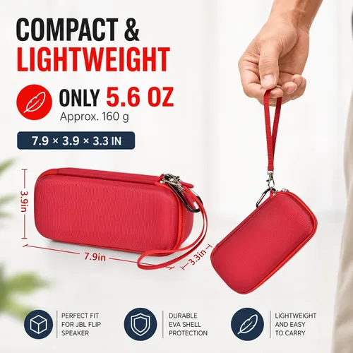 Vista 4 de GWCASE Funda rígida para altavoz Bluetooth portátil JBL Flip 7/6/5, color Rojo