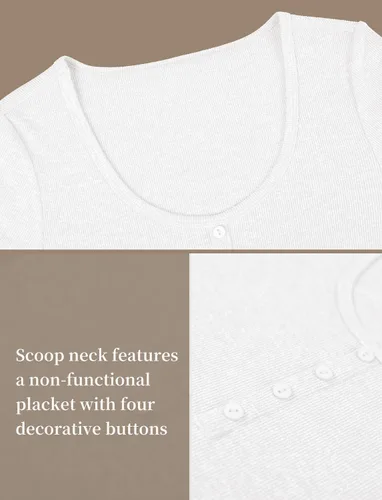 Vista 5 de Camisetas Henley de manga larga para mujer, de punto acanalado, ajustadas, con cuello redondo, con botones elásticos
