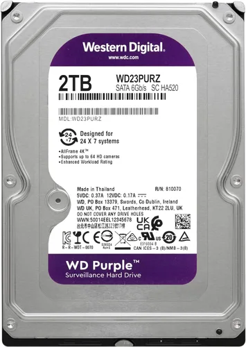 Vista 2 de Western Digital - Disco duro interno de vigilancia WD Purple de 2 TB, SATA 6 Gb/s, caché de 64 MB, 3.5 pulgadas, WD23PURZ