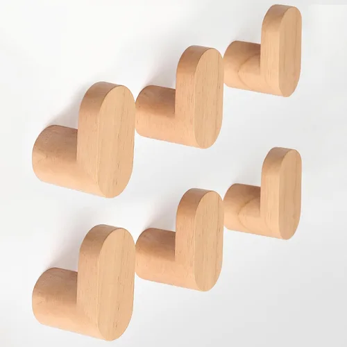 Vista 8 de Ganchos de pared de madera, paquete de 2 ganchos de madera modernos minimalistas montados en la pared, perchero de pared de abrigo de madera