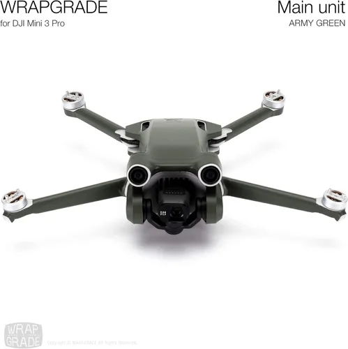 Vista 2 de WRAPGRADE Pegatinas de piel compatibles con DJI Mini 3 Pro Unidad principal (verde militar)