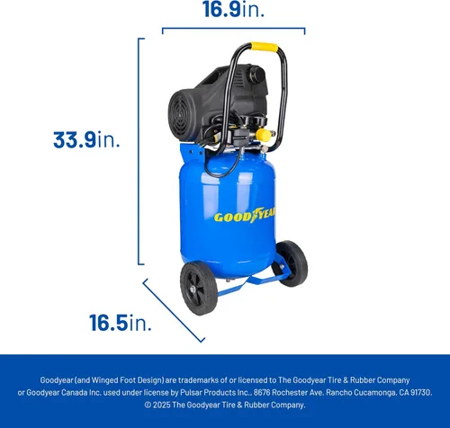Vista 8 de Goodyear - Compresor de aire eléctrico vertical portátil sin aceite, 10 galones, 150 PSI