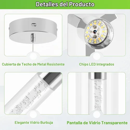 Vista 3 de hykolity Luz colgante de cristal de burbuja de 1 luz, lámpara LED regulable