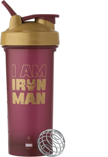 Vista 3 de BlenderBottle Marvel Classic V2 Botella mezcladora perfecta para batidos de proteínas y preentrenamiento, 28 onzas, Rey Guerrero