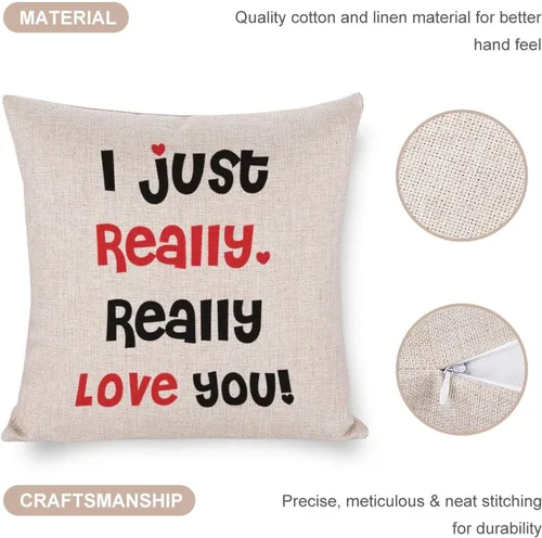Vista 4 de Valentine Pillow Cases for Home Decor I Just Really Really Love You Throw Pillow Cover with Zipper Farmhouse Cushion Cover Cases 16"x16" Romantic