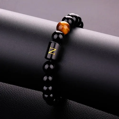 Vista 73 de SUMMER LOVE Regalos para el Día del Padre, pulsera con inicial de piedra de ónix negro de 0.394 pulgadas para hombres, pulsera de cuerda trenzada