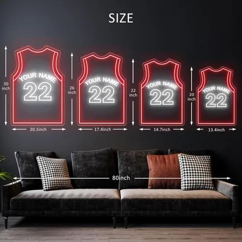 Vista 6 de Letreros de neón de jersey de baloncesto personalizables, letrero de neón LED personalizable para decoración de pared, luces de neón LED