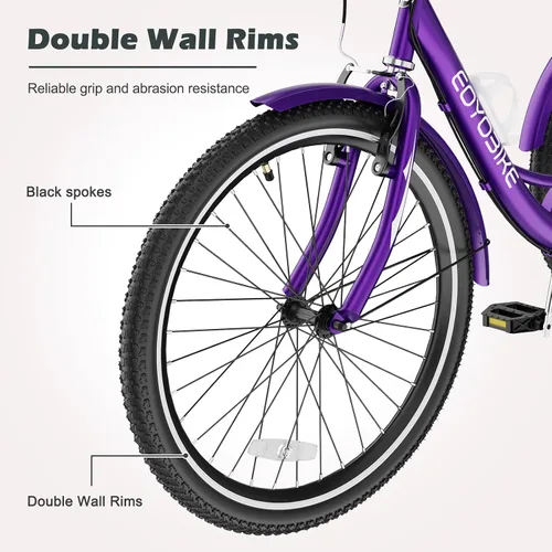 Vista 3 de H&ZT Triciclo para adultos, bicicleta de 3 ruedas, triciclo crucero, con cambio de 7 velocidades, manilla de freno de estacionamiento, paso bajo