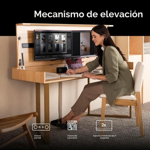 Vista 3 de Escritorio convertible, escritorio de oficina en casa simple y moderno con almacenamiento, escritorio plegable en mesa de comedor, mesa de comedor