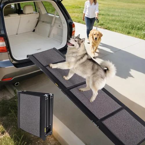 Vista 8 de IUNNDS Dog Ramp for Car 63"x17" Portable Dog Ramps for Large Dogs with Non-Slip Rug Surface for SUV Car & Truck, Outdoor Folding Pet Ramp Up to