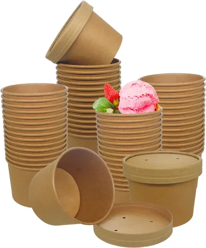 Vista 10 de Vasos de papel para helado con tapas de papel, tazas de papel para sopa caliente/fría con tapas (blanco) (40, 8 onzas)