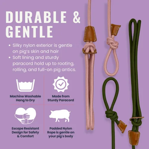Vista 7 de PORCINE® Arnés y correa para mini cerdo, arnés totalmente ajustable con correa de estilo infinito, ideal para cerdos pequeños y medianos, duradero