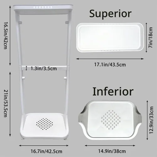 Vista 3 de Cesta de lavandería para baño, cesta de almacenamiento de ropa multicapa, estante de cocina simple, soporte de frutas (2 capas)