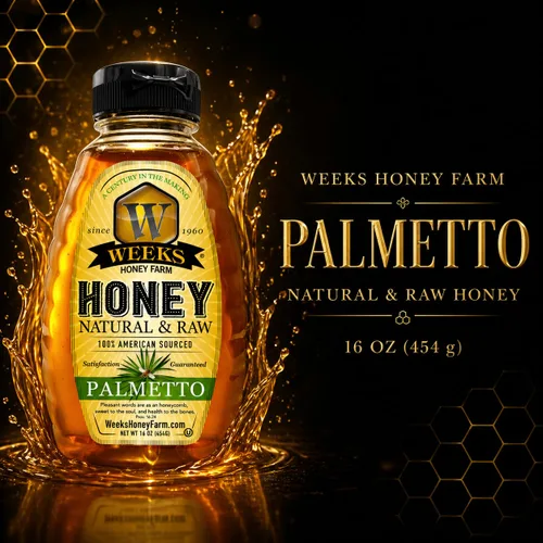 Vista 6 de Weeks Honey Farm Palmetto Honey – 16oz Squeeze Bottle 100% Raw & Unfiltered Pure Honey Natural Superfood Rich in Vitamins, Minerals &