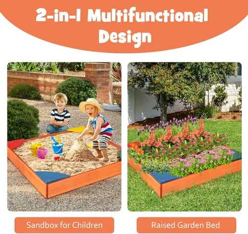 Vista 3 de HONEY JOY Caja de arena de madera para niños, pozo de arena sin fondo para exteriores con 4 asientos esquineros integrados, cajas de arena de cedro