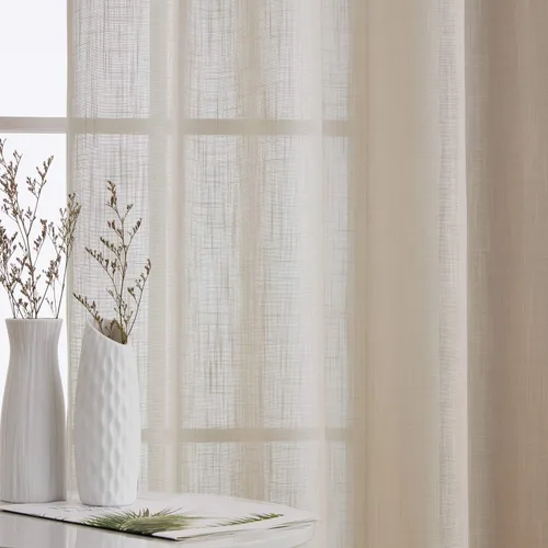 Vista 4 de HLC.ME - Cortinas de lino sintético con textura semitransparentes que mantienen la privacidad y filtran la luz, con ojales, cortas y de tela delgada