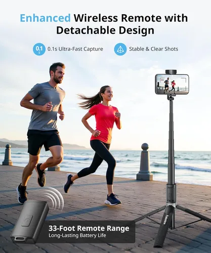 Vista 3 de Selfie Stick - Trípode de viaje para iPhone, control remoto inalámbrico para selfies, palo selfie extensible para iPhone, trípode para grabación