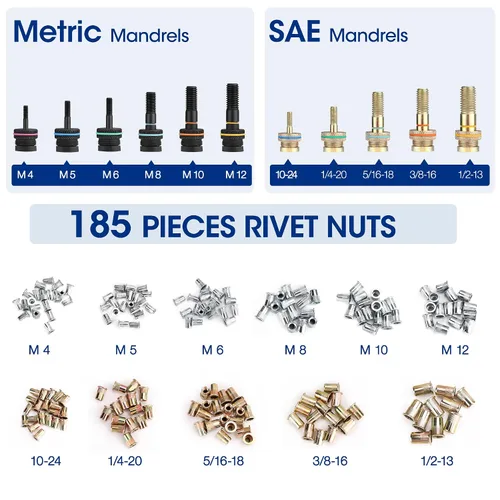 Vista 4 de WORKPRO Nutsert - Herramienta de tuerca remachadora de 16 pulgadas, kit de herramientas de remache con 11 mandriles métricos y SAE, kit surtido