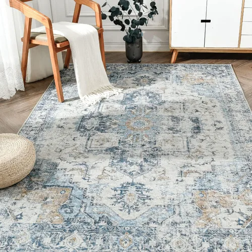 Vista 54 de jinchan Alfombra de Área 2x3 pies Alfombra Vintage de Entrada Lavable Bohemia Tapete Interior para Puerta Medallón Floral Tapete Pequeño para Puerta