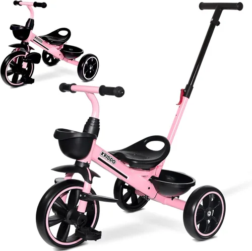 Vista 9 de KRIDDO Triciclo 2 en 1 para niños de 18 meses a 5 años de edad, mango de empuje extendido para empujar sin esfuerzo, triciclo de regalo para niños