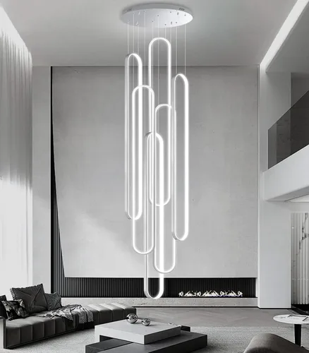 Vista 23 de Lámpara de Araña de Anillo Moderna LED Regulable Luz de Techo para Isla de Cocina Sala de Estar Escaleras Comedor Negro
