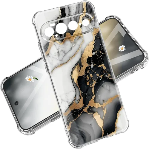 Vista 47 de Funda para Google Pixel 10A, 5G, mármol y flores, delgada, anticaídas, a prueba de golpes, suave, a prueba de golpes, transparente, fundas negro