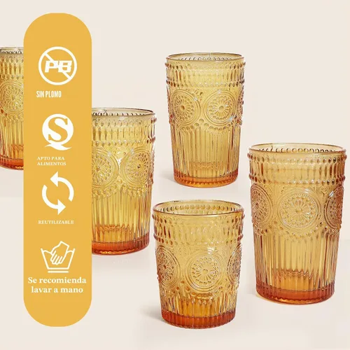 Vista 2 de Loivttvv Juego de 12 vasos vintage para beber, vasos highball de 12 oz y vasos de cristalería acanalados en relieve de 9 oz para cóctel de Acción