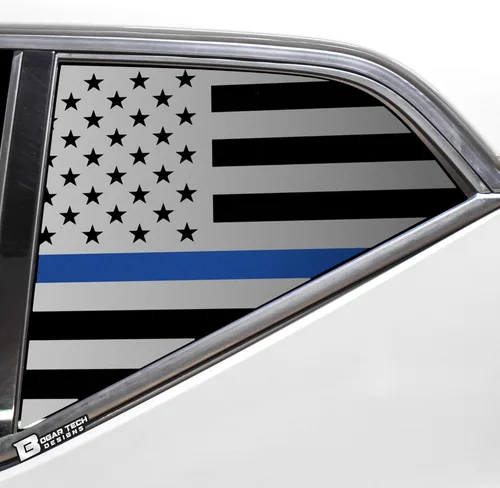 Vista 6 de BOGAR TECH DESIGNS Calcomanía de vinilo precortada con bandera estadounidense para ventana de un cuarto compatible con Volvo XC40 2019-2023, negro