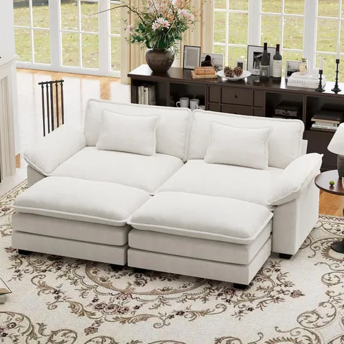 Vista 45 de Sofá modular de gran tamaño de 154 pulgadas, cómodo sofá en forma de U con 3 otomanas móviles, sofá moderno de felpilla de 7 plazas para sala