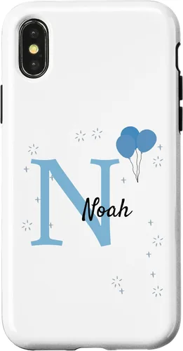Vista 4 de iPhone 14 Noah Motif with Boys Name - Funda con aspecto azul