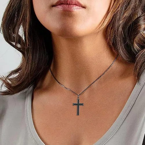 Vista 3 de Collar con cruz de plata de ley 925 para mujer, regalos de bautismo