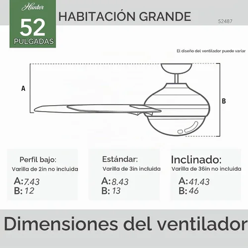Vista 7 de Hunter Anisten 52487 - Ventilador de techo interior de 52 pulgadas con luz LED, ventilador de techo blanco con cadena de tracción, para dormitorio