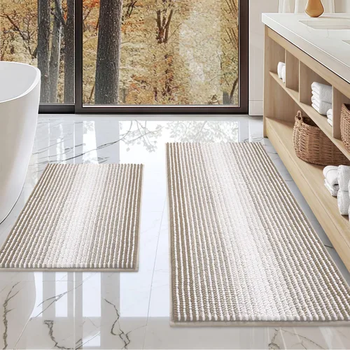 Vista 103 de BSICPRO Tapetes de baño de felpilla, 20 x 32 pulgadas, antideslizantes, absorbentes, suaves, peludos, para baño, lavables a máquina (salvia)
