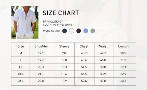 Vista 7 de JEKAOYI Mens Casual Linen Cotton Button Down Short Sleeve Shirts Cuban Camp Guayabera Beach Tops